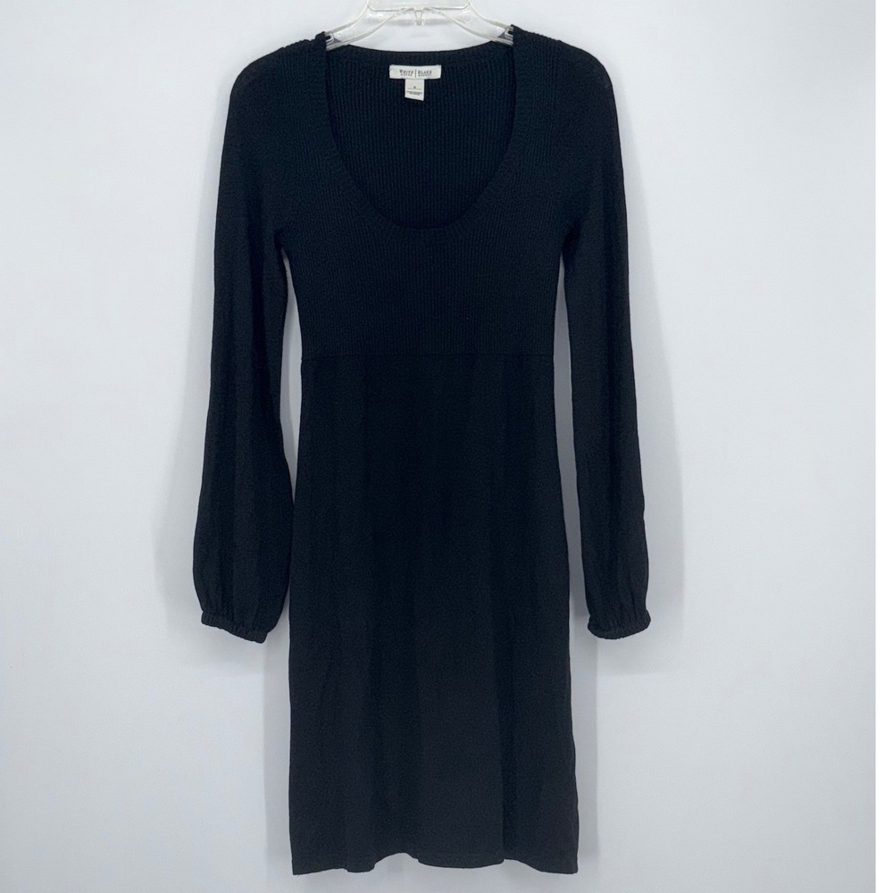 White House Black Market Black Silk Blend Ribbed Scoop Neck Sweater Dress Small‎